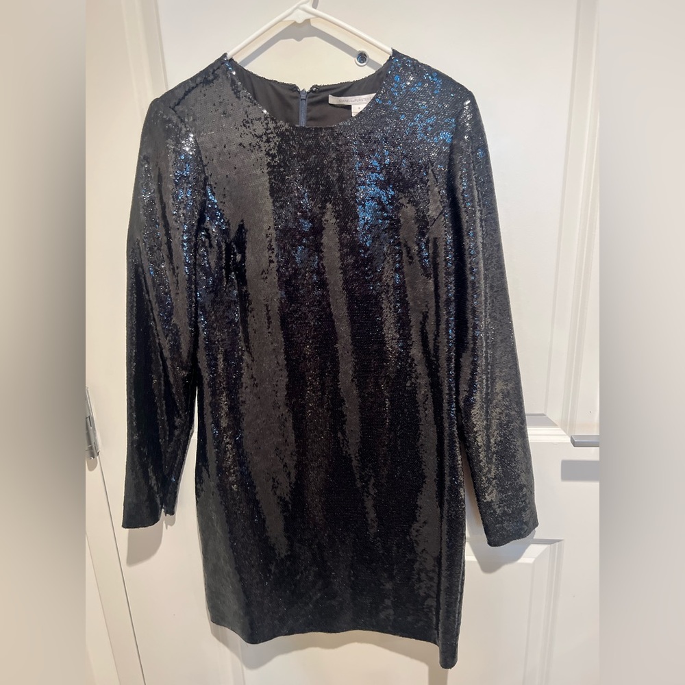 Diane Von Furstenberg Black Sequin Sheath Dress